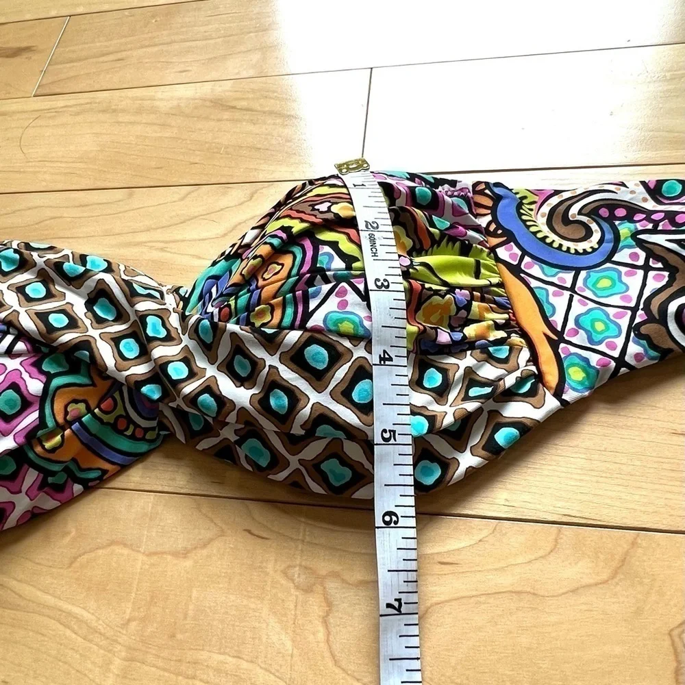 Trina Turk bright multicolor patterned strapless two-piece bikini swimsuit